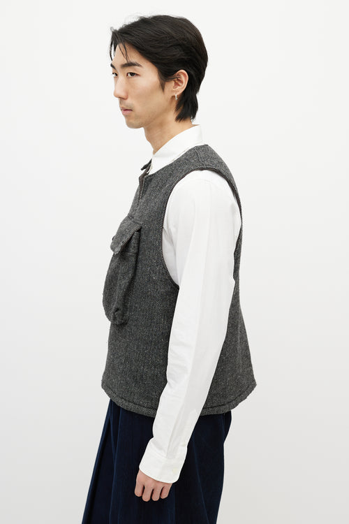 Engineered Garments White 
Black Tweed Wool Vest