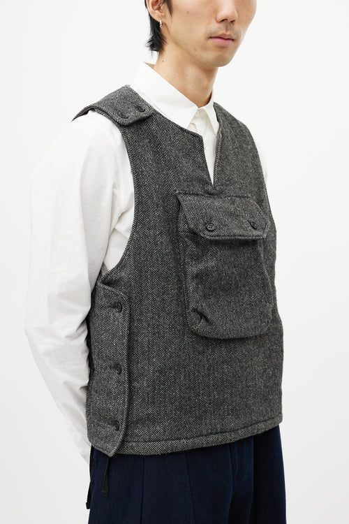 Engineered Garments White 
Black Tweed Wool Vest