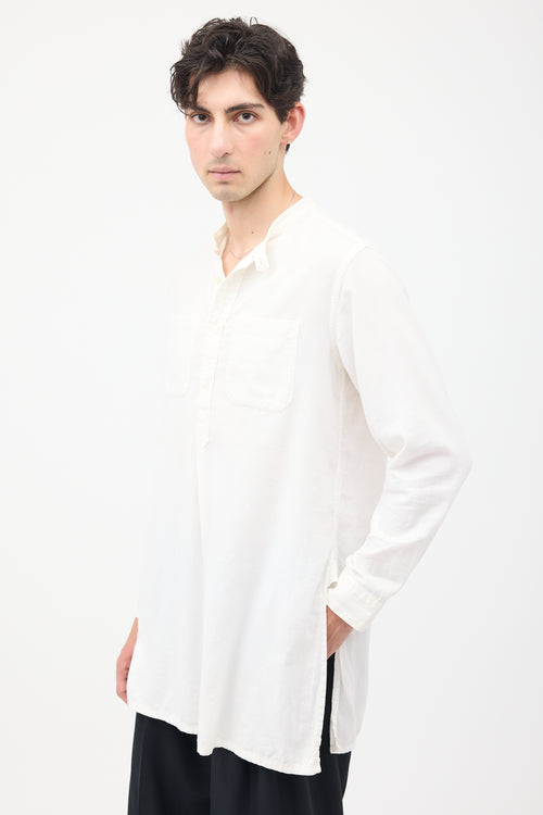 Engineered Garments White Stand Collar Long Shirt