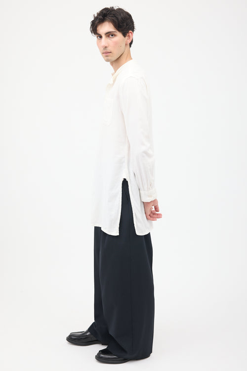 Engineered Garments White Stand Collar Long Shirt