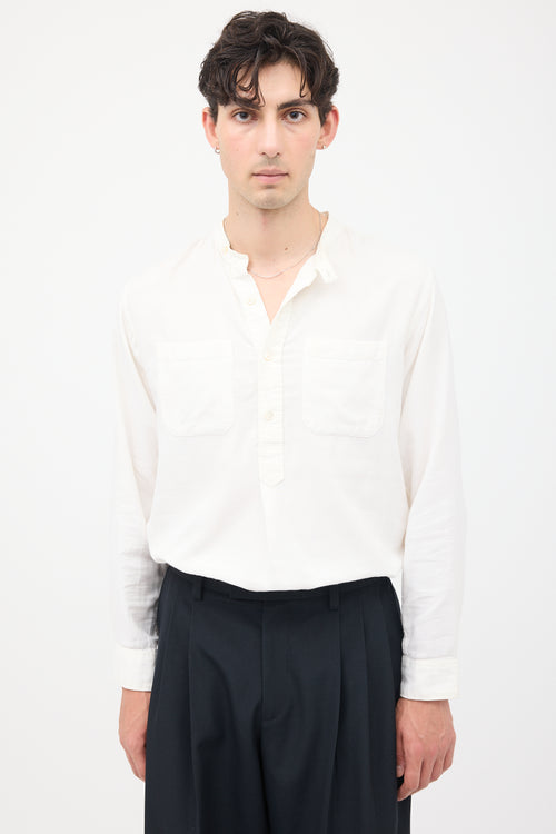 Engineered Garments White Stand Collar Long Shirt