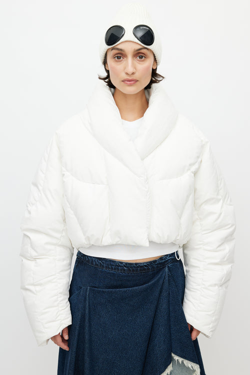 Entire Studio White Quilted Cropped Down Jacket