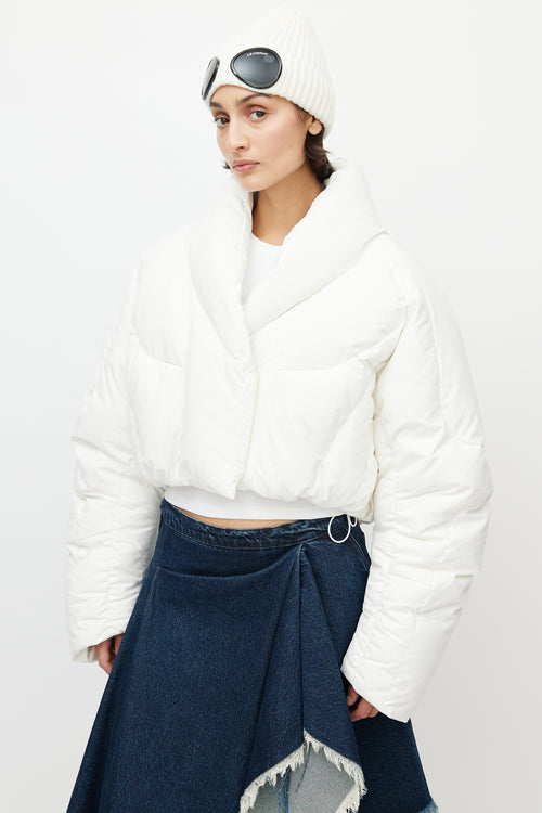 Entire Studio White Quilted Cropped Down Jacket