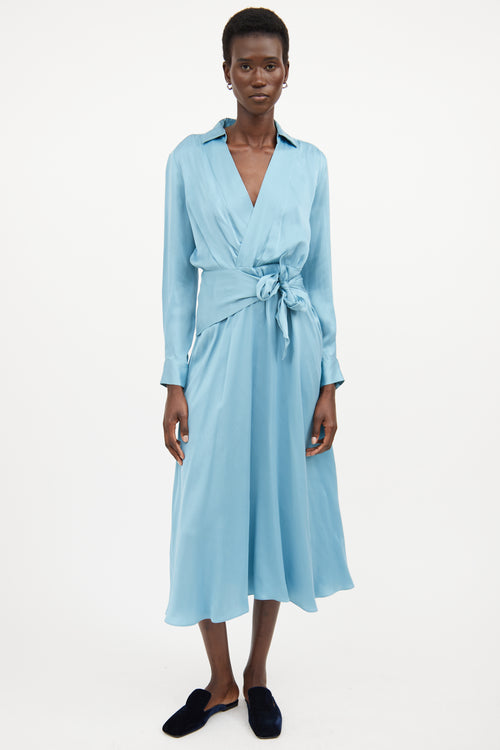 Equipment Blue Silk Wrap Maxi Dress