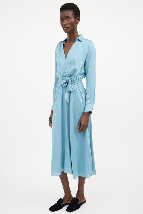 Equipment Blue Silk Wrap Maxi Dress