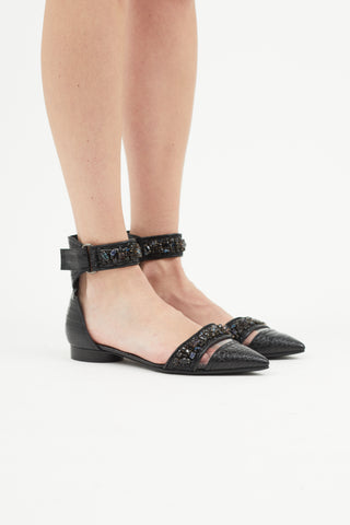 Erdem x Nicholas Kirkwood Black Leather 
Crystal Flat