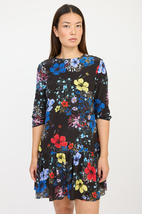 Erdem Black 
Multicolour Silk Floral Ruffled Dress