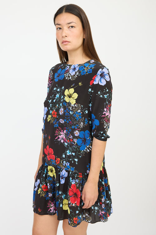 Erdem Black 
Multicolour Silk Floral Ruffled Dress