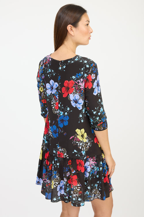 Erdem Black 
Multicolour Silk Floral Ruffled Dress