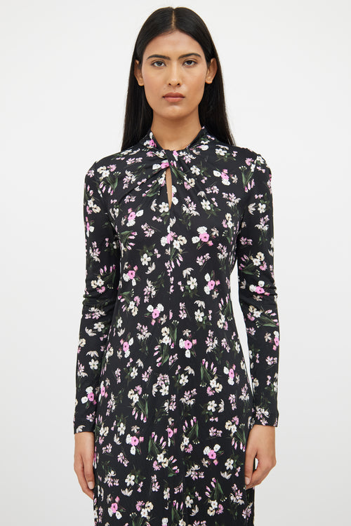 Erdem Pink Multi Colour Floral Twist Neck Dress