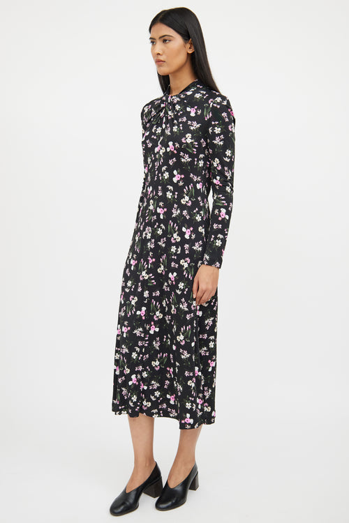 Erdem Pink Multi Colour Floral Twist Neck Dress