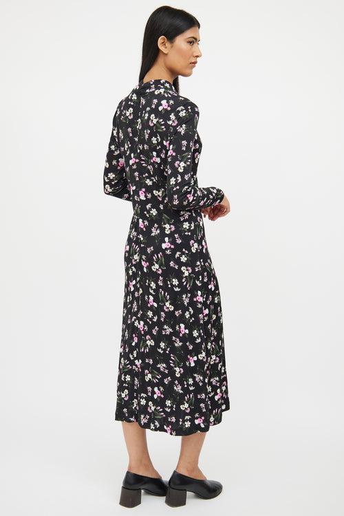 Erdem Pink Multi Colour Floral Twist Neck Dress