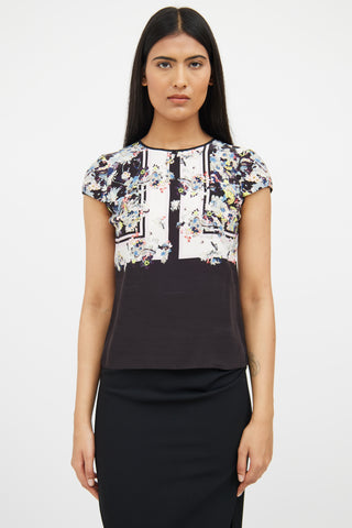 Erdem Black Multi Floral Silk Top