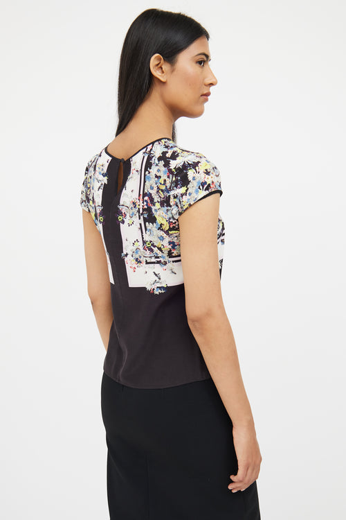 Erdem Black Multi Floral Silk Top