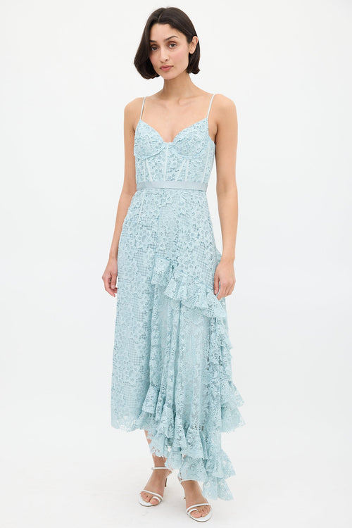 Erdem Blue Asymmetrical Lace Melora Dress