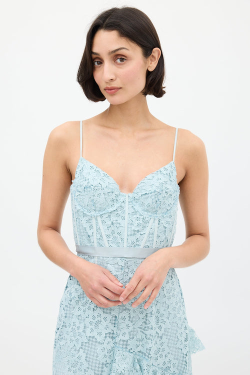 Erdem Blue Asymmetrical Lace Melora Dress