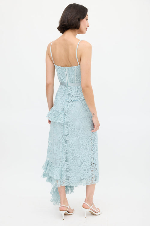 Erdem Blue Asymmetrical Lace Melora Dress