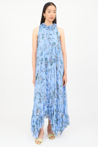 Erdem Blue Floral Sleeveless Maxi Dress