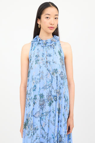 Erdem Blue Floral Sleeveless Maxi Dress