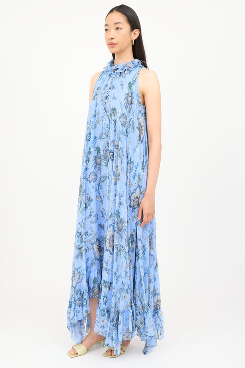 Erdem Blue Floral Sleeveless Maxi Dress