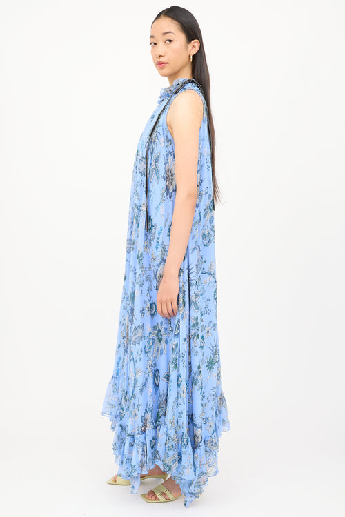 Erdem Blue Floral Sleeveless Maxi Dress