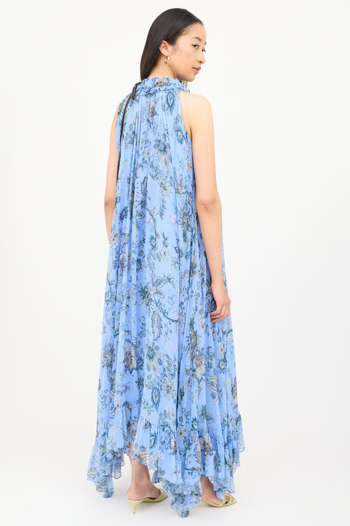 Erdem Blue Floral Sleeveless Maxi Dress