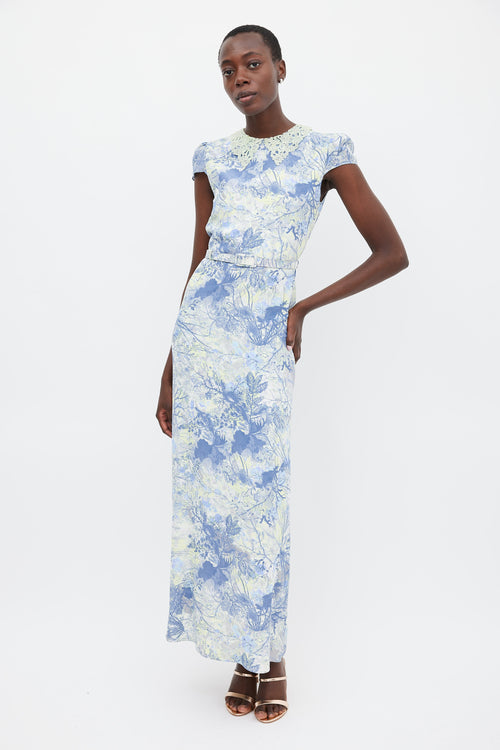 Erdem Blue 
Green Silk Printed Belted Dress