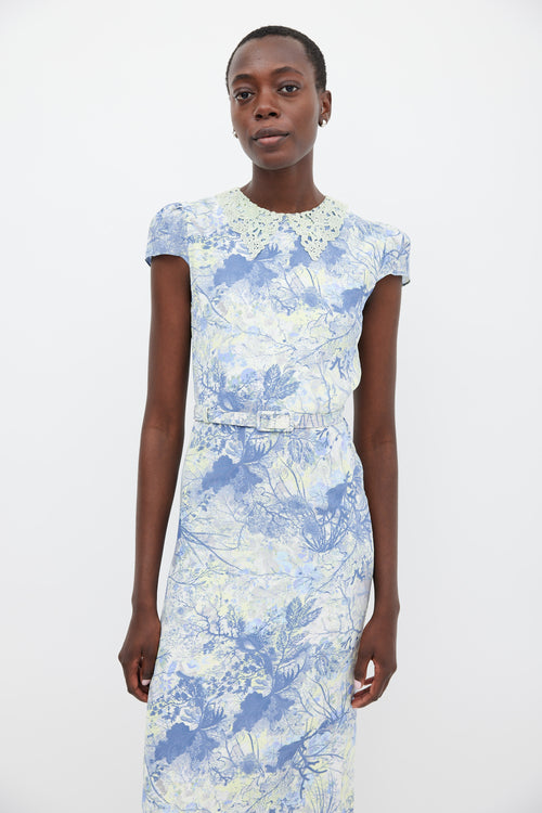 Erdem Blue 
Green Silk Printed Belted Dress