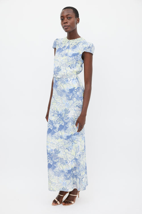 Erdem Blue 
Green Silk Printed Belted Dress