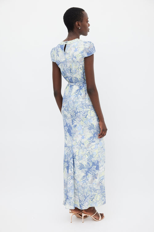 Erdem Blue 
Green Silk Printed Belted Dress