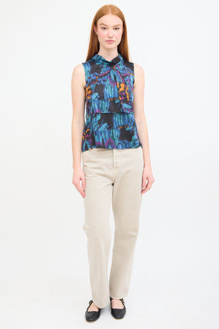 Erdem Blue 
Multi Silk Printed Panelled Top