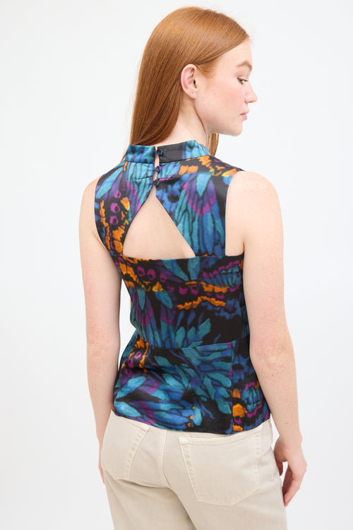 Erdem Blue 
Multi Silk Printed Panelled Top