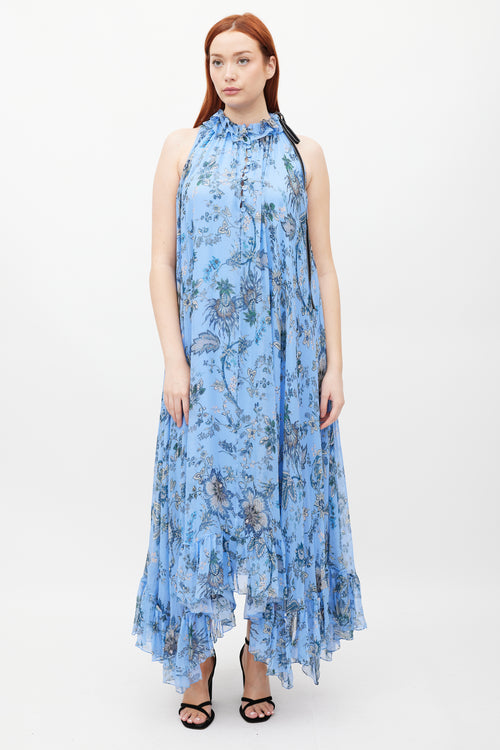 Erdem Blue 
Multicolour Silk Ruffled Floral Theola Dress