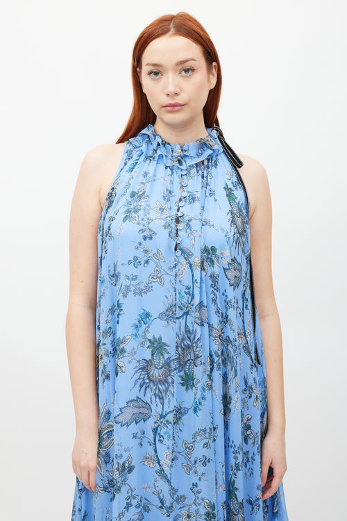 Erdem Blue 
Multicolour Silk Ruffled Floral Theola Dress