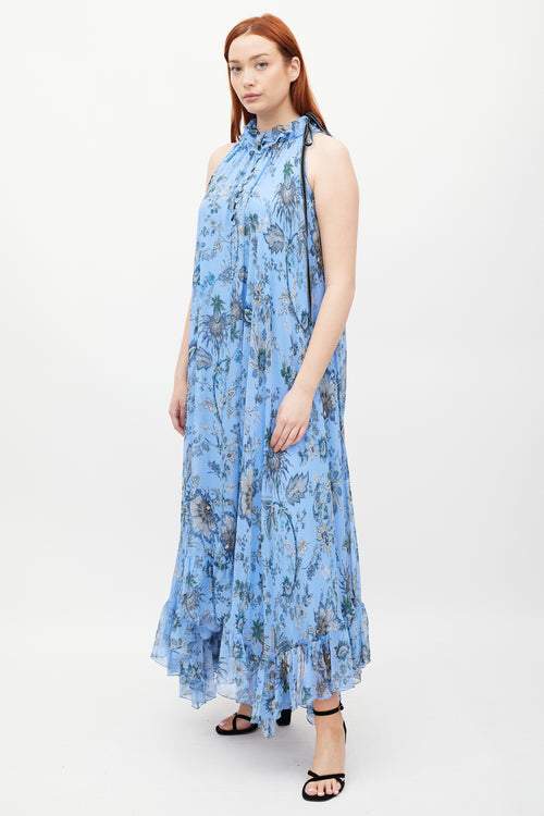 Erdem Blue 
Multicolour Silk Ruffled Floral Theola Dress