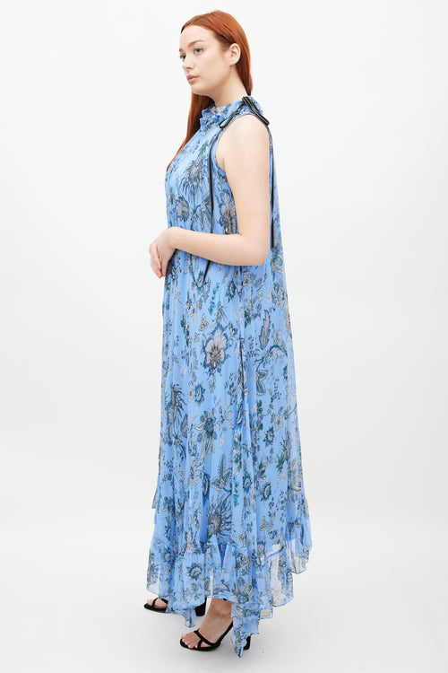 Erdem Blue 
Multicolour Silk Ruffled Floral Theola Dress