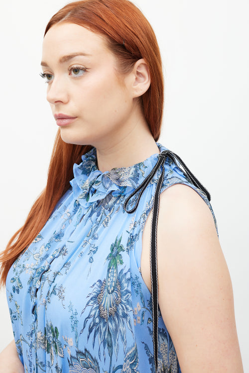 Erdem Blue 
Multicolour Silk Ruffled Floral Theola Dress