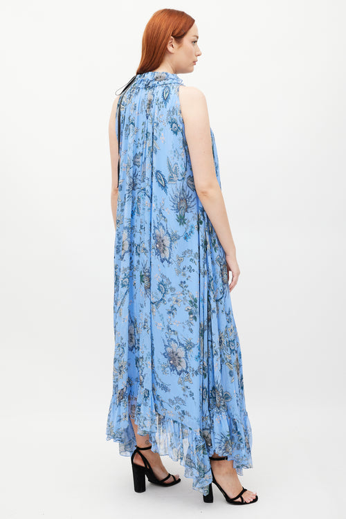 Erdem Blue 
Multicolour Silk Ruffled Floral Theola Dress