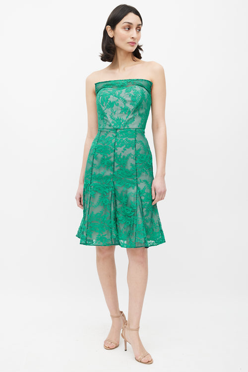 Erdem Green Lace Mesh Strapless Dress