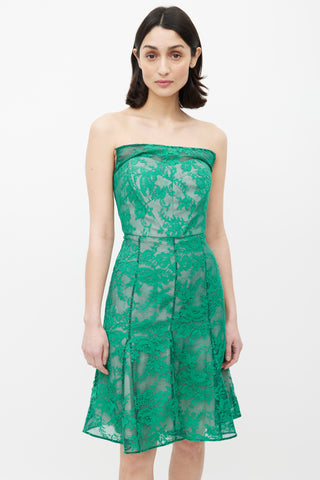 Erdem Green Lace Mesh Strapless Dress