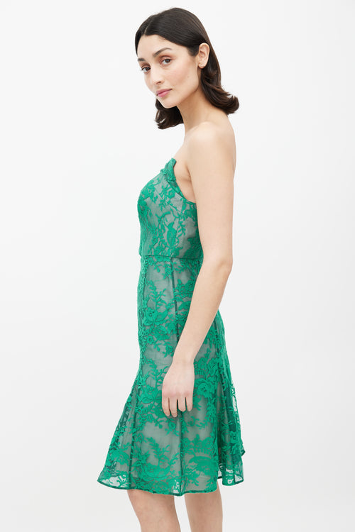 Erdem Green Lace Mesh Strapless Dress