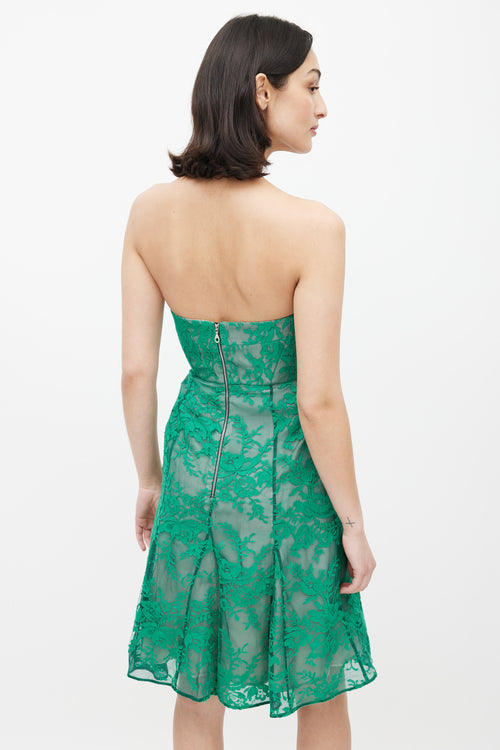 Erdem Green Lace Mesh Strapless Dress