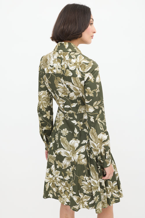 Erdem Green 
White Cotton Floral Liana A-Line Dress