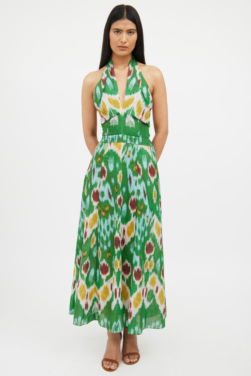 Erdem Green Multi Colour Selene Halter Dress