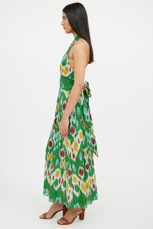 Erdem Green Multi Colour Selene Halter Dress