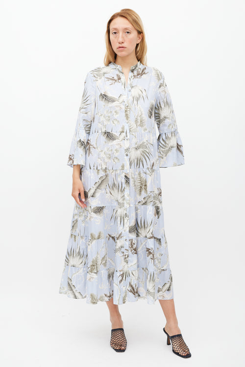 Erdem Light Blue 
Grey Floral Tier Panthea Dress