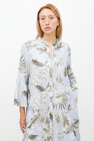 Erdem Light Blue 
Grey Floral Tier Panthea Dress