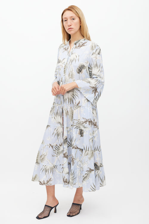 Erdem Light Blue 
Grey Floral Tier Panthea Dress