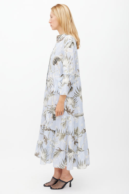 Erdem Light Blue 
Grey Floral Tier Panthea Dress