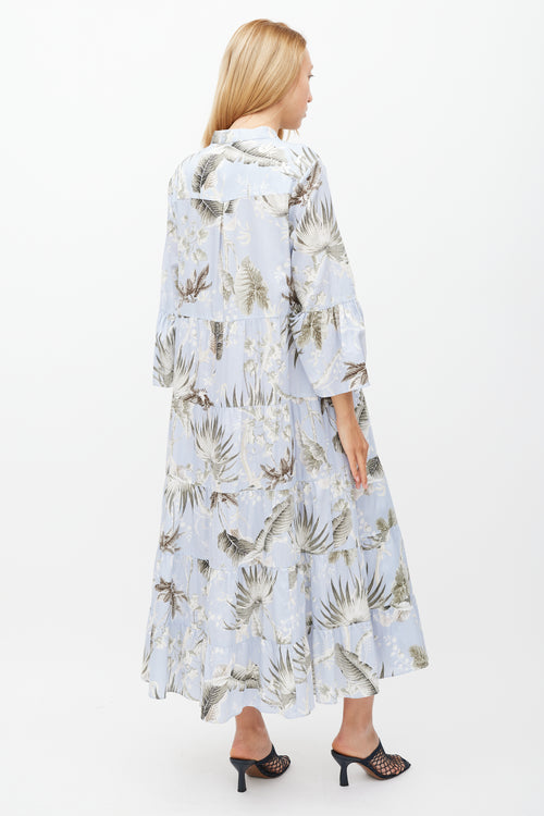 Erdem Light Blue 
Grey Floral Tier Panthea Dress